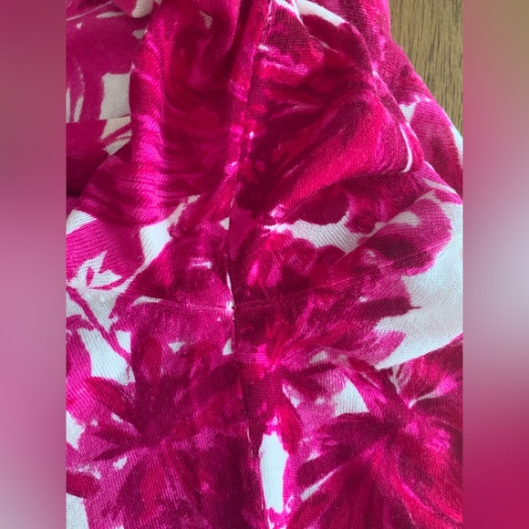 Garnet Hill Signature Merino Cardigan SZ M Fuchsia Magenta Abstract Floral - Picture 9 of 15